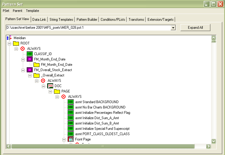 PatternStream primary view of automation instructions via graphical icons