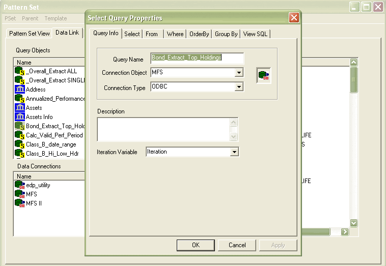 PatternStream query-builder interface includes 7 tabs