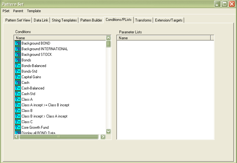 PatternStream interface for defining conditions and parameter lists