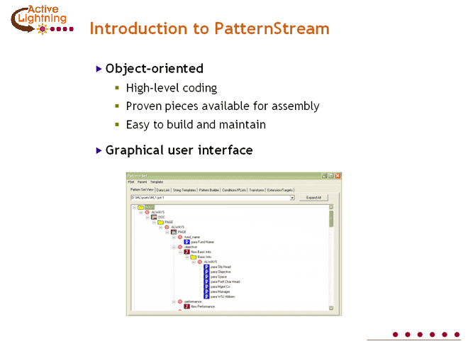 PatternStream is object-oriented and has a graphical user interface